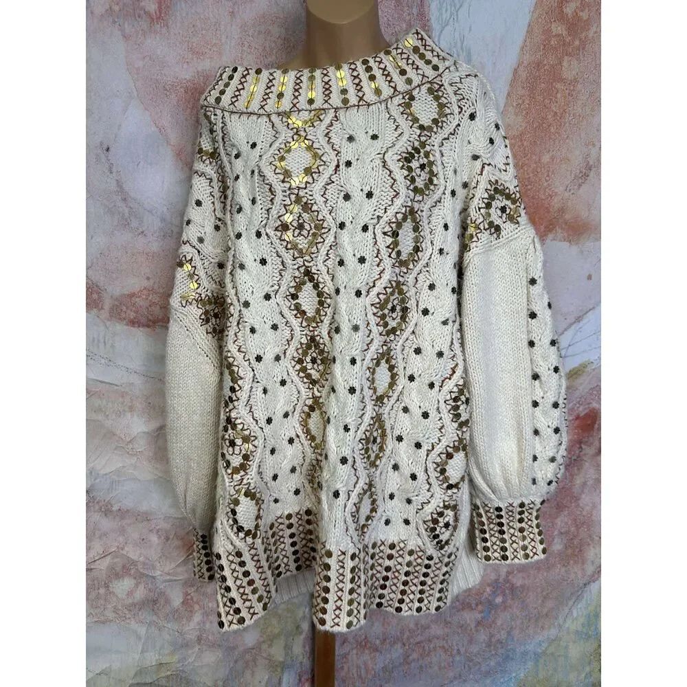 Free People Gilded Cable Embellished Jumper $269 - Picture 6 of 9